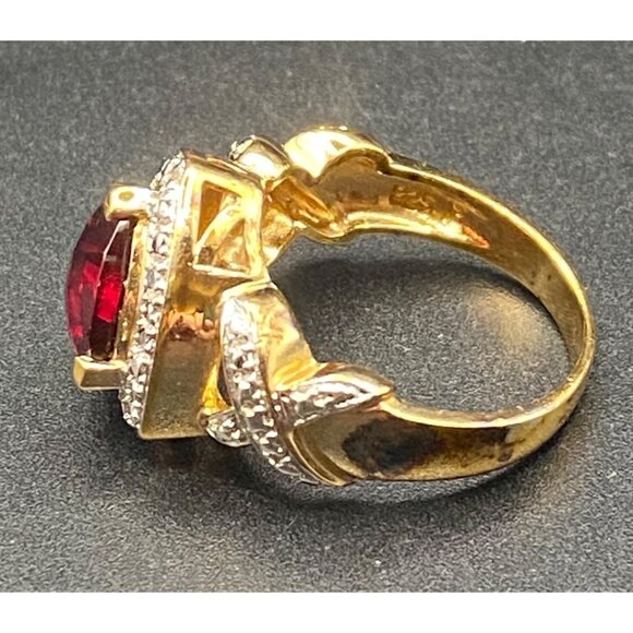 Vermeil Sterling Silver Trillion Cut Red Faux Ruby Ring 5.5g Sz 7 Red Rose Box - Picture 4 of 11